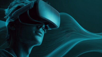 Immersive VR experience with digital avatar exploring virtual reality worlds, envisioning future technology, and futuristic metaverse concepts
