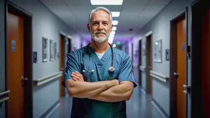 Young professional physician smiling confidently in hospital uniform with stethoscope