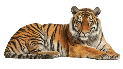 Fototapeta premium Bengal tiger wild animal with stripes, isolated on white background