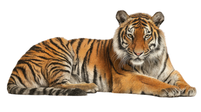 Bengal tiger wild animal with stripes, isolated on white background