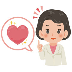 健康な心と白衣を着た女性医師　上半身イラスト／Healthy Mind with Male Doctor in White Coat　upper body illustration