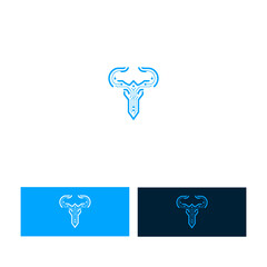 Abstract bull head logo design in blue with electronic circuit elements