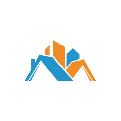 A modern, abstract logo design featuring blue and orange geometric shapes representing buildings and residential roofs, perfect for real estate and urban development.