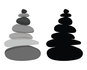 Balancing stone icon. Zen stones on white background. Meditation balance stone pyramid. Pebbles balancing icon vector. Vector illustration. 