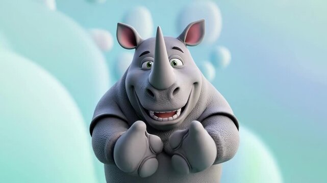 Cartoon Rhino Clapping Paws Funny Stock Footage Seamless Loop