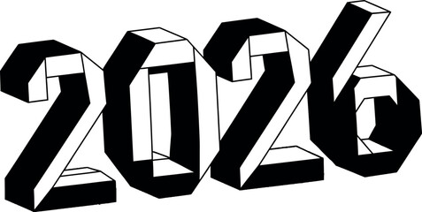 Bold geometric 3d 2026 number design with striking black and white contrast vector © Ibrahim Khalal