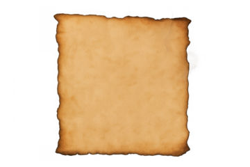 Aged parchment scroll texture with burnt edges providing historical paper or old vintage antique background on transparent