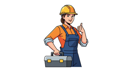 Female Construction Worker With Toolkit Giving Thumbs Up for a Job Well Done