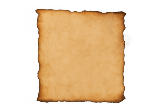 Aged parchment scroll texture with burnt edges providing historical paper or old vintage antique background on transparent - Powered by Adobe