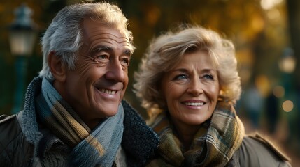 Joyful seniors strolling in park