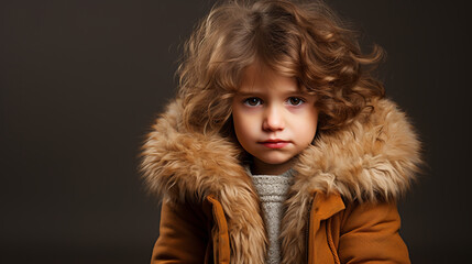 A little preschool-aged 3-5 year old child is desperately crying loudly on a street. The child is lost. Negative emotions.