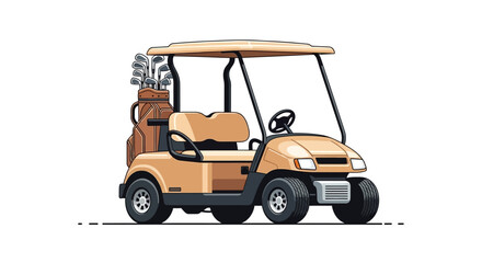 Obraz premium Vector illustration of a modern golf cart equipped with clubs, ideal for graphic design and sporting event promotions