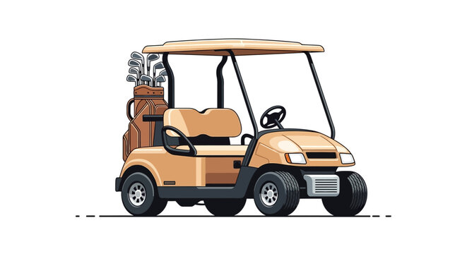 Vector illustration of a modern golf cart equipped with clubs, ideal for graphic design and sporting event promotions