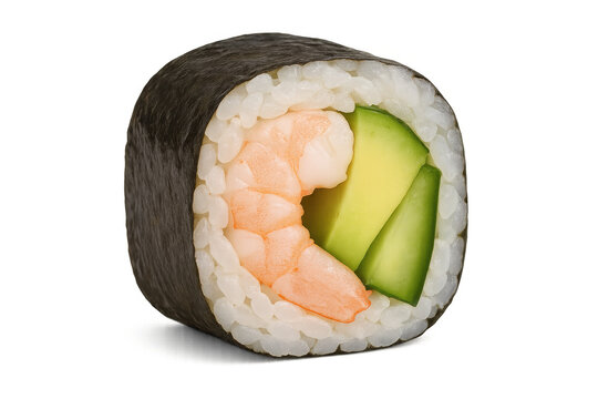 Sushi maki roll showcasing shrimp and avocado filling, a popular japanese cuisine snack, on transparent background - Powered by Adobe