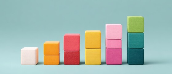 Ascending Blocks Representing Growth and Progress on a Soft Blue Background