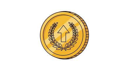 Coin Icon with Upward Arrow and Laurel Wreath Design for Awards, Achievements, and Business Success