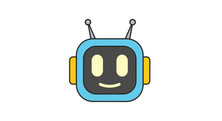 Cute blue robot head with a friendly smile. AI chatbot mascot character icon in a flat vector design isolated on a white background for technology