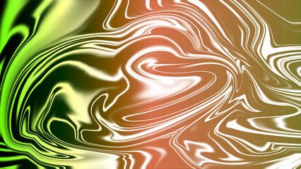 Abstract Swirls of Lime Green and Orange Hues with Glossy Finish