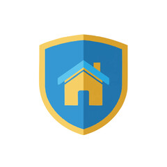 A vibrant vector illustration depicts a house icon nestled within a blue shield, symbolizing home protection and security, ideal for insurance or real estate.