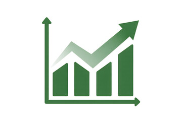 Growth chart with rising arrow and bars on a black background isolated on transparent background