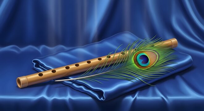 Khrisna Flute on Blue Silk, made by Ai