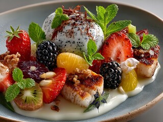 Vibrant, refreshing dessert with fresh berries and creamy sauce