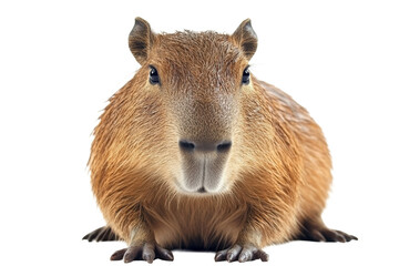 Fototapeta premium Capybara facing forward with neutral expression 