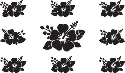 Hibiscus flower vector set - black silhouette floral designs for crafts, stickers, and digital art eps