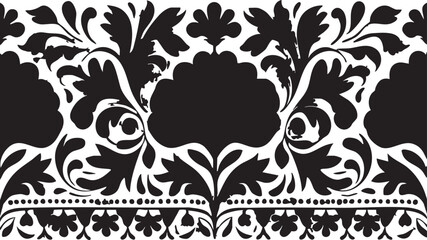 Black and white floral vector border design, ornamental decorative element eps silhouette