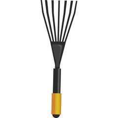 Garden Rake Tool With Black Metal Tines And Yellow Handle Isolated On White Background