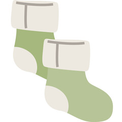 Two Light Green Christmas Stockings with Cream Trim and Toes Adorned with Decorative Lines on a Transparent Background