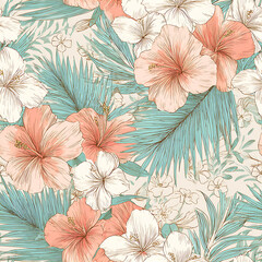 Fototapeta premium Seamless floral design event nature background digital art tropical vibes close-up modern aesthetic