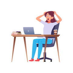 Fototapeta premium Young Woman Shocked And Surprised While Working Remotely at Her Laptop