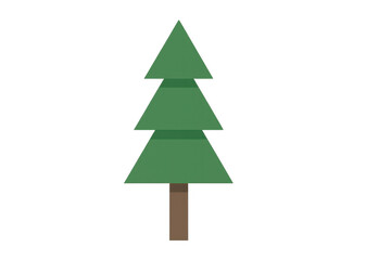 Fototapeta premium Pine tree flat design illustration with simple geometric shapes, representing nature, winter, and christmas holidays on transparent background