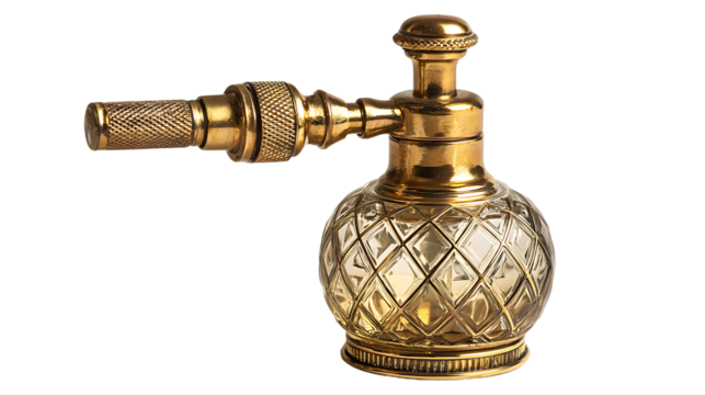 Antique golden faucet with ornate details, isolated on transparent background