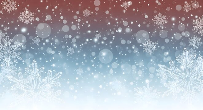 Falling snowflakes on a gradient background of red and blue hues