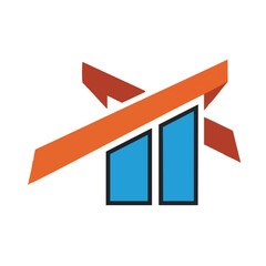 This modern graphic logo combines blue bar chart elements with dynamic orange arrows, visually representing concepts of business growth, financial progress, and market strategy.