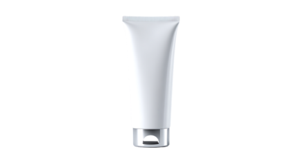 White squeeze tube with silver cap for cream or lotion isolated on transparent background