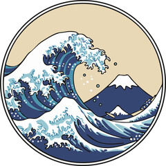 MinimalFlatDesign Ukiyo-eGreatWave withMtFuji -ミニマルフラットデザイン 浮世絵風の富士山と大波