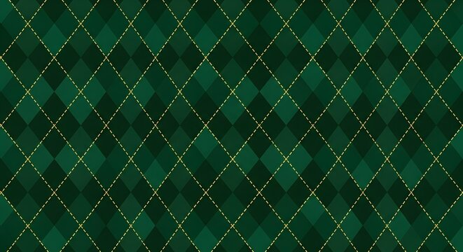 Emerald green argyle pattern with gold accents for a classic design