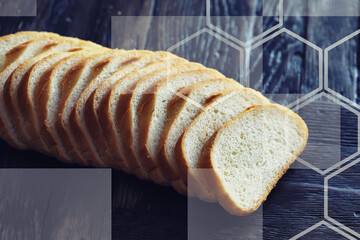 Slices white bread in plate on vintage wooden table with copy space