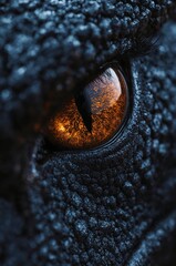 Close-Up of a Reptile Eye with Fiery Orange Reflection and Textured Scales