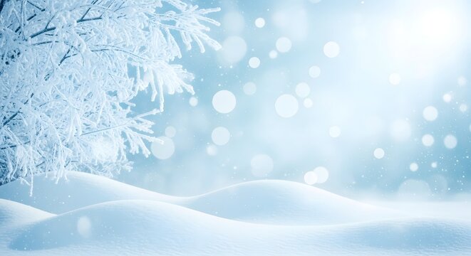 Serene winter landscape with snowcovered hills and frosted branches