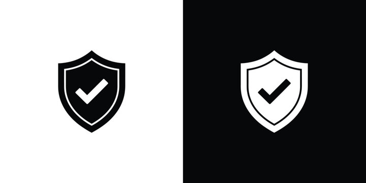 Black and White Security Shields with Check Marks Protection, Safety, and Trust Icons