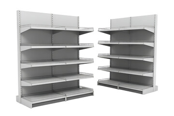 Shelving unit retail display empty store fixture storage equipment isolated on transparent background