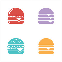 Fototapeta premium Colorful Hamburger Icons Red, Lilac, Teal, and Gold Burger Illustration on White Background
