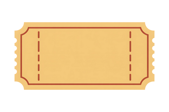 Ticket blank invitation event admission voucher paper coupon cutout isolated on transparent background