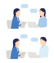 打ち合わせをするビジネスパーソンのシンプルイメージ イラスト素材