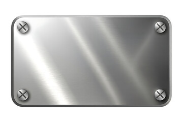 Metal plate attached with screws blank industrial sign isolated on transparent background