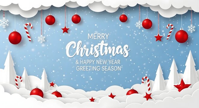 Merry christmas and happy new year greeting card isolated on white background